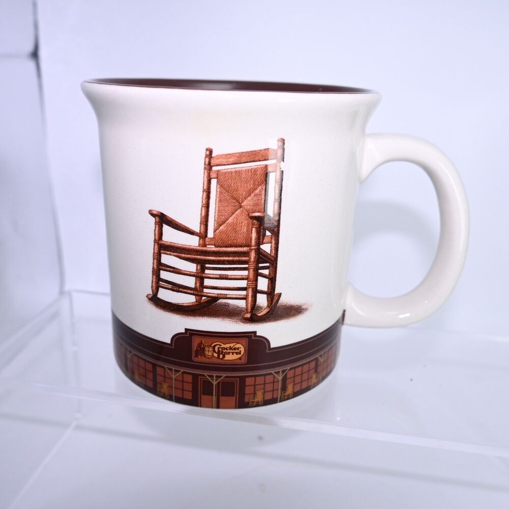 Cracker Barrel Rocking chair mug brown and white cracker barrel emblem large